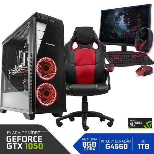 PC Gamer Completo Neologic NLI80946 Intel G4560 8GB (GeForce GTX 1050 2GB)1TB + Cadeira Gamer Red