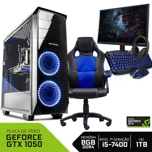 PC Gamer Completo Neologic NLI80954 Intel I5-7400 8GB (GeForce GTX 1050 2GB)1TB + Cadeira Gamer Blue