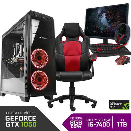 PC Gamer Completo Neologic NLI80956 Intel I5-7400 8GB (GeForce GTX 1050 2GB)1TB + Cadeira Gamer Red