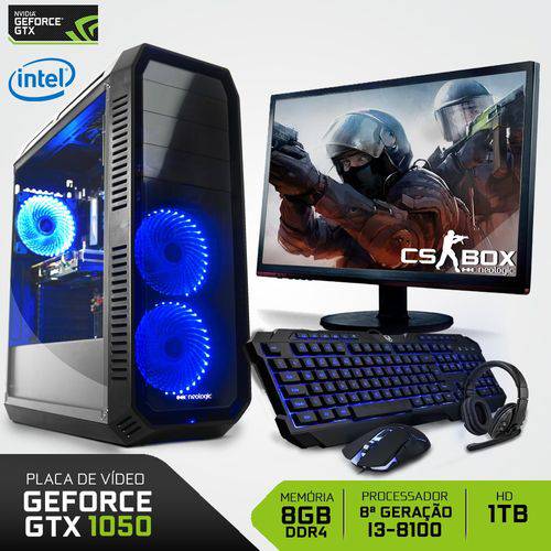 PC Gamer Neologic CS BOX NLI7049 Intel Core I3-8100 8ª Geração 8GB(Gtx1050 2GB)1TB + Monitor 21,5