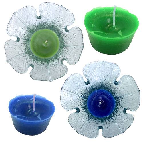 2 Peças Vela Perfumada Azul e Verde Base Formato Flor Vidro Decoração Mesa Kit