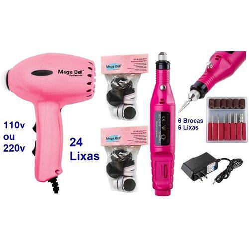 Pedicuro Elétrico Compact Esfoliador para os Pés Rosa Pink + 24 Lixas + Lixa Elétrica Importada
