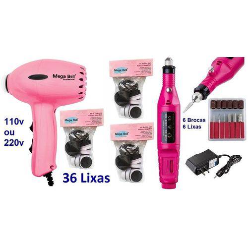Pedicuro Elétrico Compact Esfoliador para os Pés Rosa Pink + 36 Lixas + Lixa Elétrica Importada