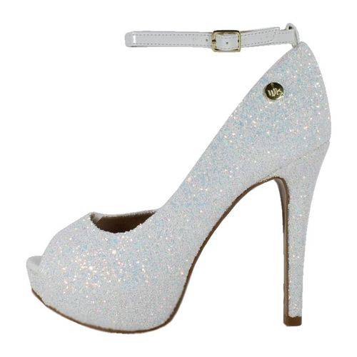 Peep Toe Meia Pata Glitter Furtacor Branco com Corte Lateral Week Shoes