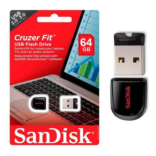 Pen Drive 64GB - Sandisk Cruzer Fit USB 2.0/3.0 By MO STORE