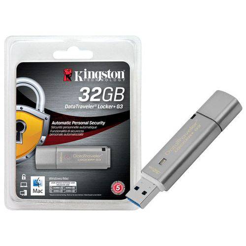 Pen Drive Criptografia 32gb DTLPG3/32GB Datatraveler Locker G3 USB 3.0 Kingston