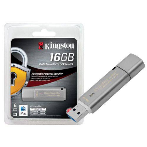 Pen Drive Criptografia Kingston 16gb Datatraveler Locker+ G3 USB 3.0 Prata - Dtig4/64gb