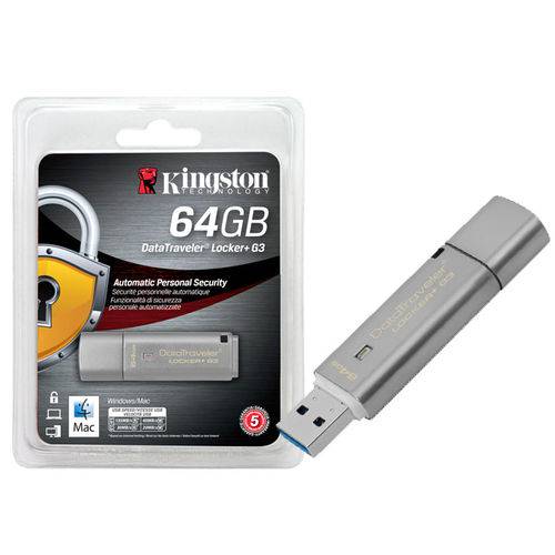 Pen Drive Criptografia Kingston Datatraveler 64gb Locker + G3 USB 3.0