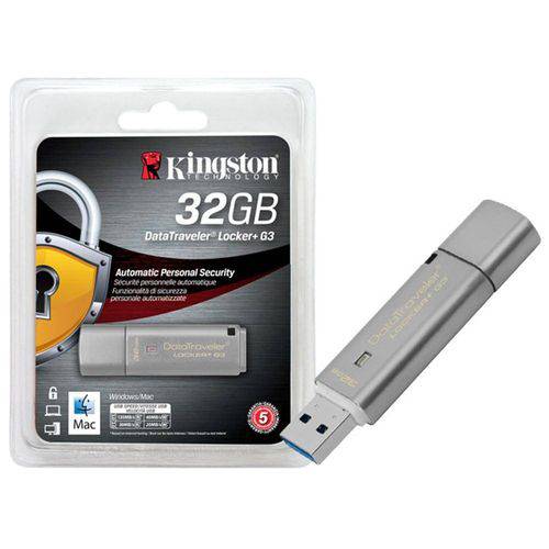 Pen Drive Criptografia Kingston Datatraveler 32gb Locker+ G3 Usb 3.0 Dtlpg3/32gb