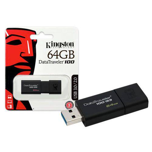 Pen Drive Kingston 64gb Datatraveler 100 G3 USB 3.0 Preto