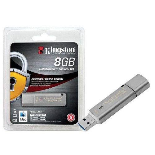 Pen Drive Kingston 8gb Datatraveler 8gb Locker+ G3 USB 3.0 Dtlpg3 Criptografia