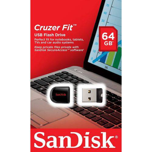 Pen Drive Sandisk 64GB Cruzer Fit USB 2.0