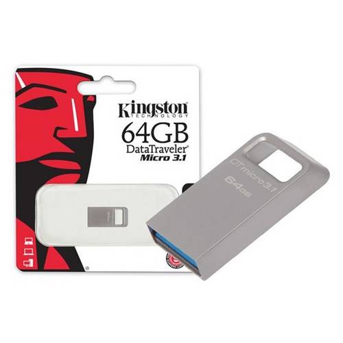 Pen Drive Usb 3.0 Kingston Datatraveler Micro 3.1 64gb Prata Metal