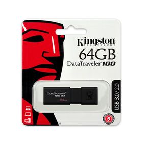 Pendrive 64GB USB Kingston DataTraveler 100 Generation 3 DT100G3/64GB Preto