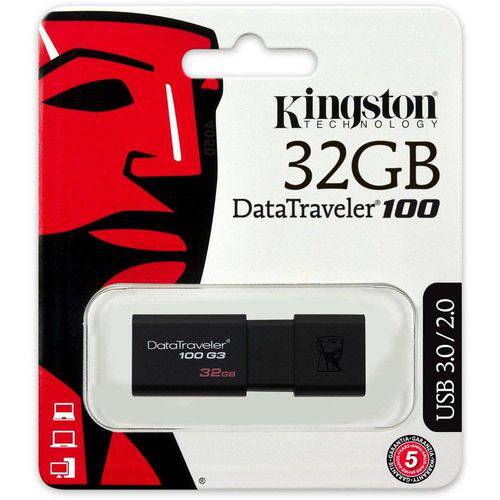 Pendrive 32gb Usb 3.0 Kingston Datatraveler 100 Generation 3 Dt100g3/32gb Preto