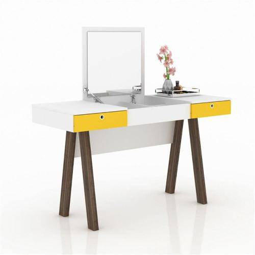 Penteadeira Escrivaninha com Espelho Tecno Mobili - Branco/Amarelo/Noce