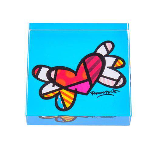 Peso de Papel Romero Britto Flying Heart - Vidro - 8cm X 8cm X 2cm - Trevisan Concept