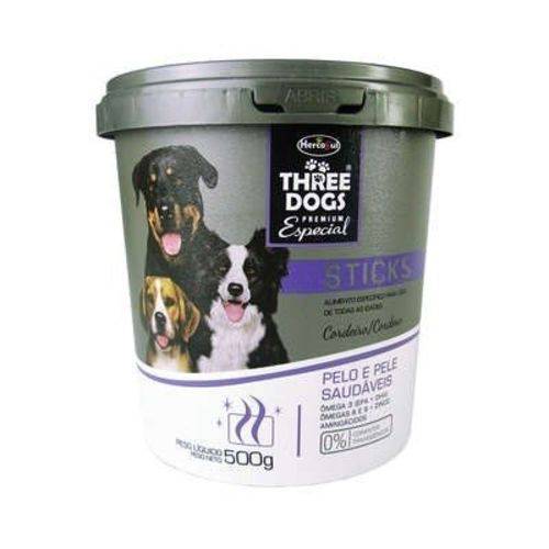 Petisco Funcional Threedogs Pelo e Pele Saudáveis para Cães Sabor Cordeiro Pote 500g