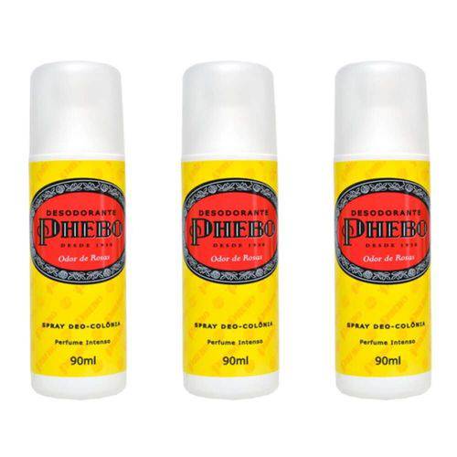 Phebo Odor de Rosas Desodorante Spray 90g (kit C/03)