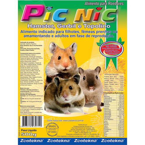 Pic Nic - Ração Super Premium P/ Hamster 500g - Zootekna