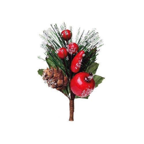 Pick Decoração Natal Frutas e Pinha 10cm Vermelha