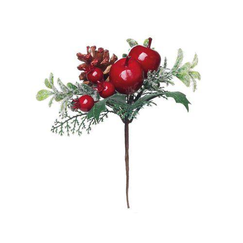 Pick Decoração Natal Frutas, Folhas e Pinha 19cm Vermelha