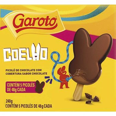 Picolé de Chocolate com Cobertura de Chocolate Garoto 5un X 48g
