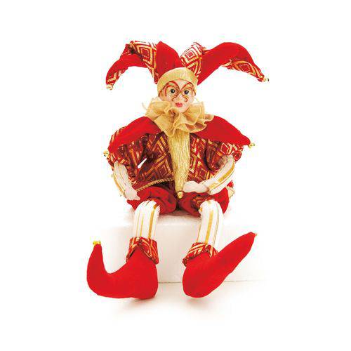 Pierrot Sentado Decoração Natal 43cm Vermelho