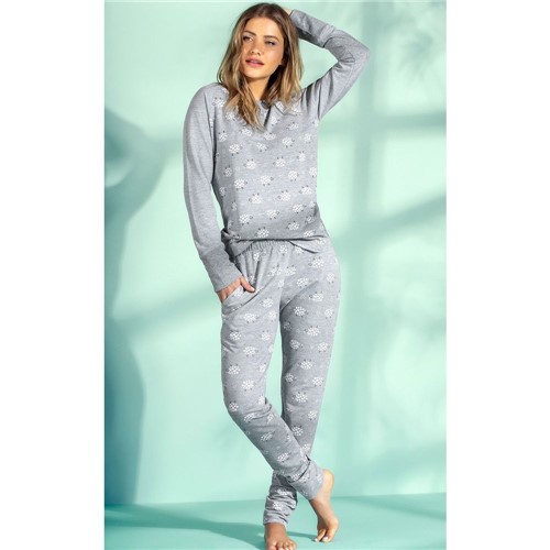 Pijama 9221 Feminino Ovelha e Corações Mescla M