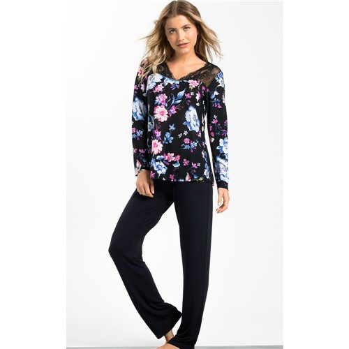 Pijama 9237 Blusa com Calça Floral Black P