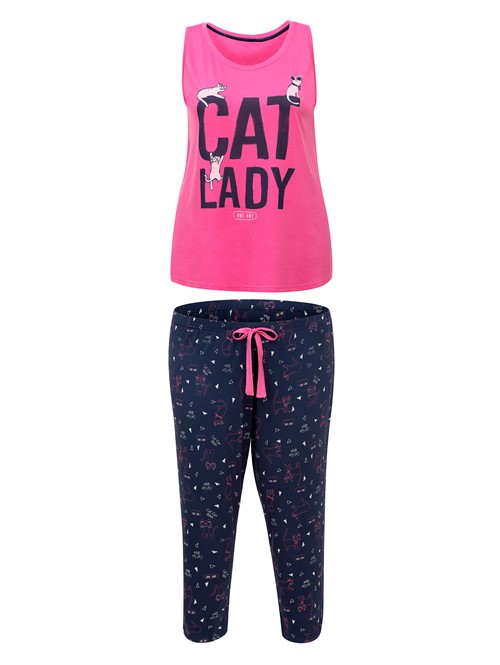 Pijama Capri Plus Size Cat Lady Rosa Pink P