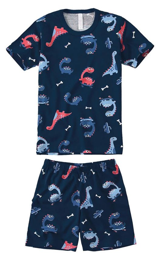 Pijama Curto Estampado Menino Azul Escuro - 1