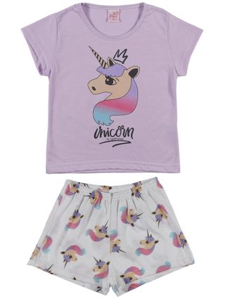 Pijama Curto Infantil para Menina - Lilas/off White