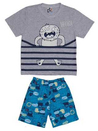 Pijama Curto Infantil para Menino - Cinza/azul