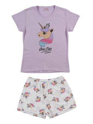 Pijama Curto Juvenil para Menina - Lilas/off White