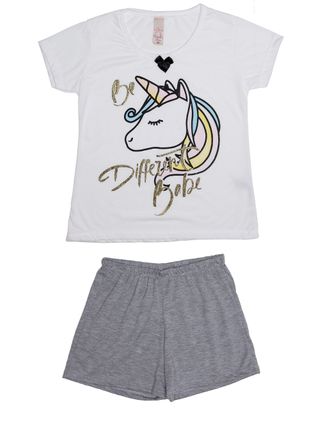 Pijama Curto Juvenil para Menina - Off White