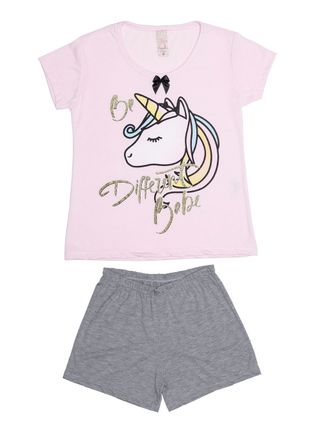 Pijama Curto Juvenil para Menina - Rosa