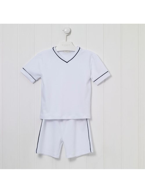 Pijama Curto Kids Marcelinho de Algodão Branco e Azul Tamanho 2