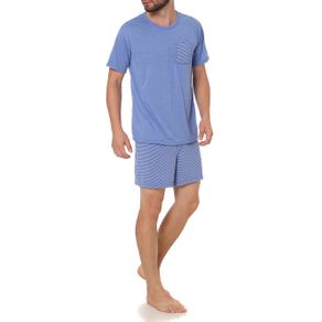 Pijama Curto Masculino Azul M