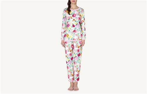 Pijama de Algodão com Estampado de Flores Colorido - Rosa M