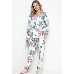 Pijama de Moletinho com Botões - Buquê de Rosas G