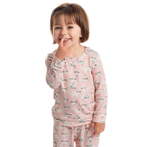 Pijama Gatos Infantil Estampado Rosa Claro/01