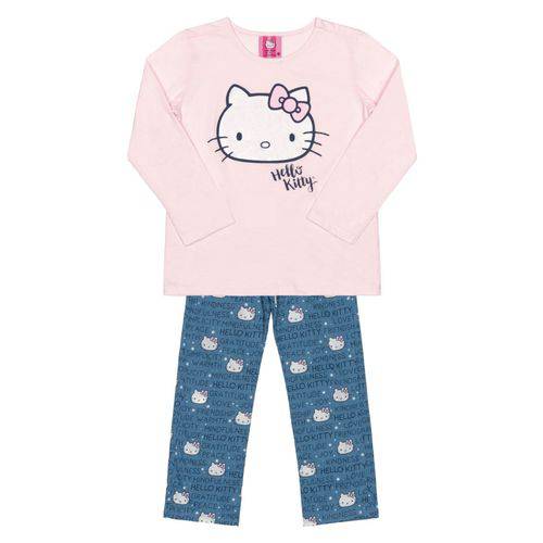 Pijama Hello Kitty Manga Longa e Calça Rosa/azul