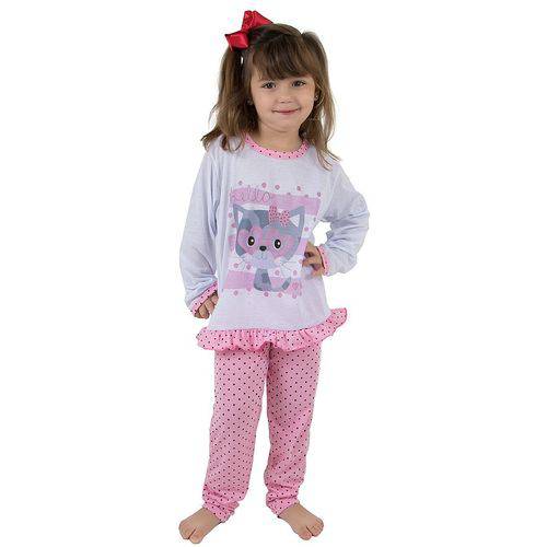 Pijama Infantil Gatinha Manga Longa Rosa