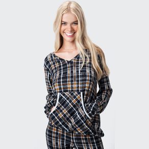 Pijama Longo Bolso Canguru Tricot Oxford