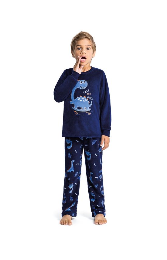 Pijama Longo Bordado Menino Azul Escuro - 1