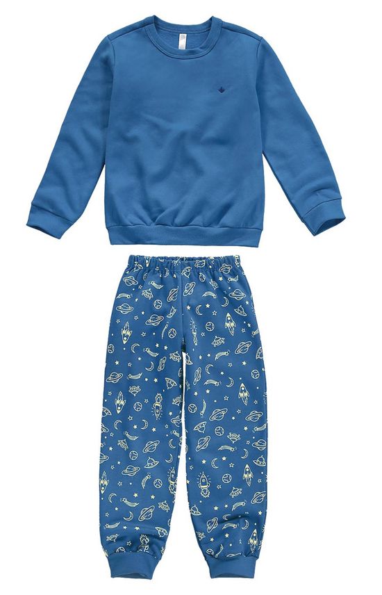 Pijama Longo Brilha no Escuro Menino Azul Claro - 1