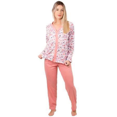 Pijama Longo de Botão Rebeca (Coral) P