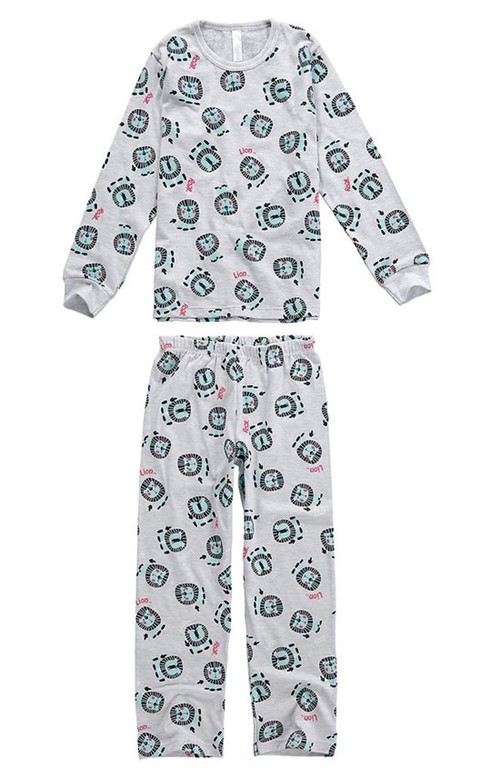 Pijama Longo Estampado Menino Cinza Claro - 1