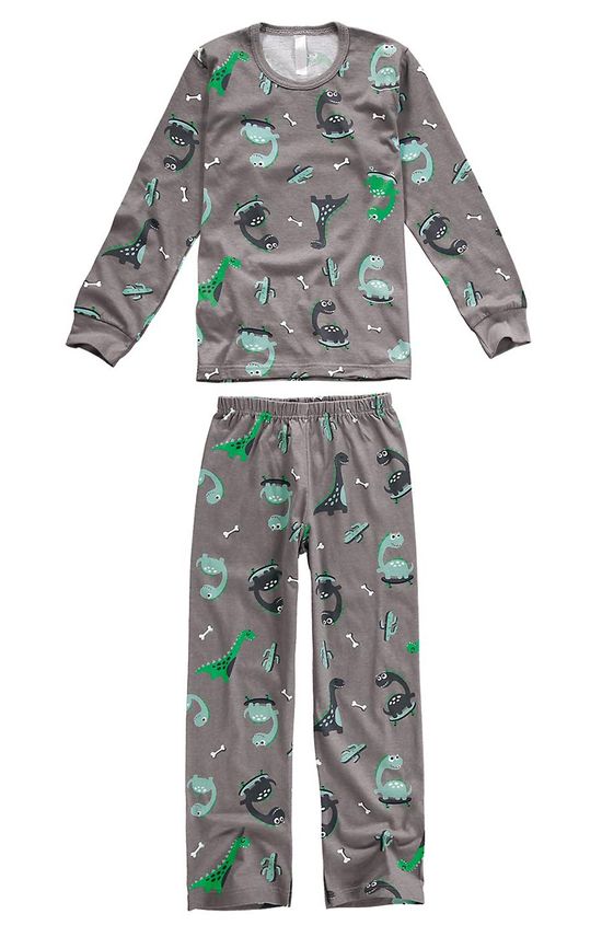 Pijama Longo Estampado Menino Cinza Escuro - 1